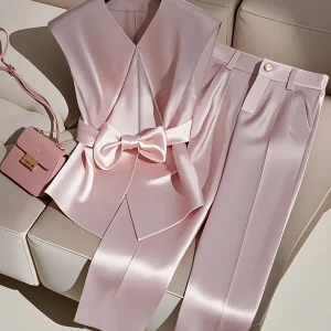 Fashionable, elegant, simple solid color sleeveless two-piece set