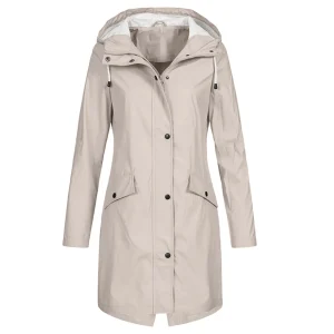 Women Waterproof Zipper Rain Jacket Solid Color