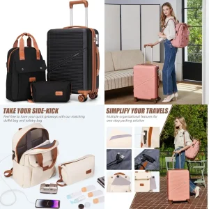 carry-on luggage set: 22x14x9 inch airline approved, 20 inch lightweight abs suitcases with wheels and tsa lock