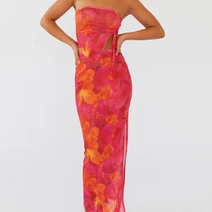 Women 2 Piece Floral Irregular Drawstring Bandeau Tops and Skirt Set for Streetwear