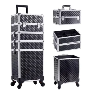 Makeup Trolley Case Detachable 4 in 1 Briefcase for Nail Manicure on Wheels Lock Salon Large Capacity Storage Case