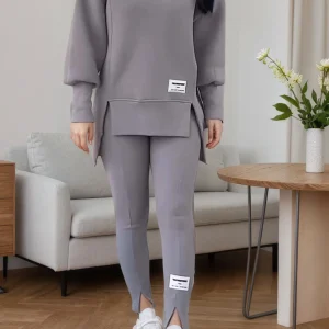 Women's Irregular Printed Two-Piece Set, Round Neck Hoodie and Slim Fit Pants