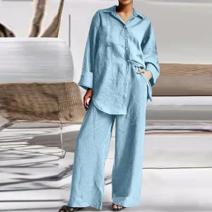 Cotton And Linen Pant Sets Women 2 Piece Women Outfit Loose Wide Legs