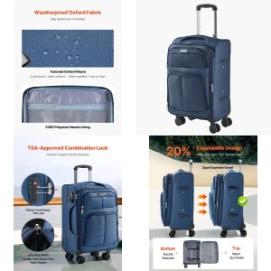 20Inch Softside Expandable Large with Spinner Wheels Carry on Suitcase Blue